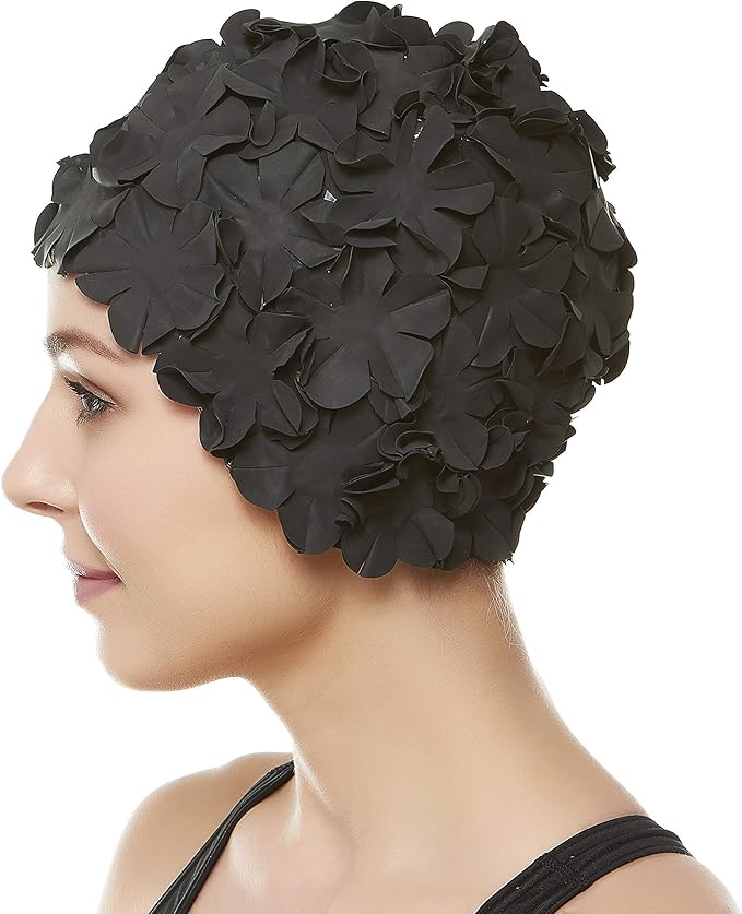 BEEMO Floral Petal Ladies Bathing Swim Cap Women Retro Swim Hat Long/Short Hair