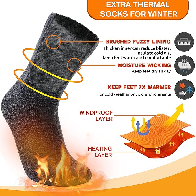 3 Pairs Warm Thermal Socks for Women & Men Winter Ski Thick Boot Insulated Socks for Cold Weather