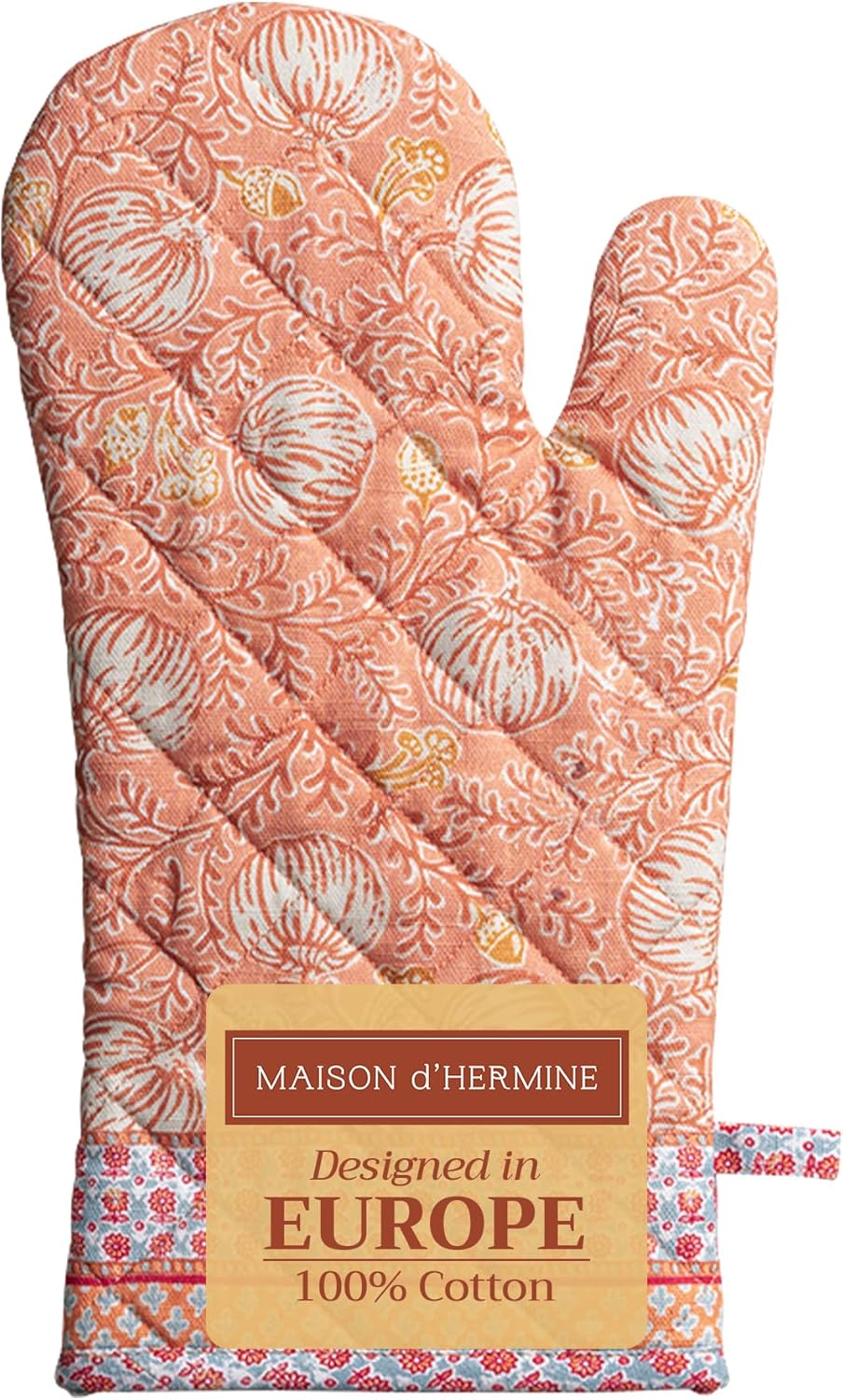 Maison d' Hermine Oven Gloves 100% Cotton Oven Mitt 7" x 13" with Loop Heat Resistant, BBQ, Cooking Gloves, Baking, Grilling, Kitchen, Handling Hot Pans (Pack of 1, Harvest Festival)
