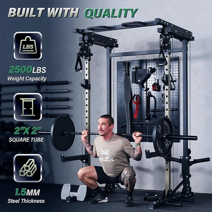 MAJOR FITNESS Drone3 Power Rack, Multi-Function Home Gym Squat Rack with Pull-Up Bar, Cable Crossover & J-Hooks, Heavy-Duty Steel Frame for Maximum Stability & Strength Training