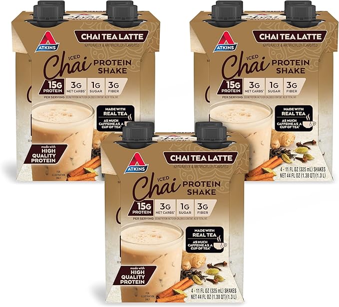 Atkins Chai Tea Latte Protein Shake with 15g Protein, 3g Net Carb, 1g Sugar + Atkins Peanut Butter Protein Wafer Crisps with 10g Protein, 4g Net Carb, 1g Sugar, 5 Count