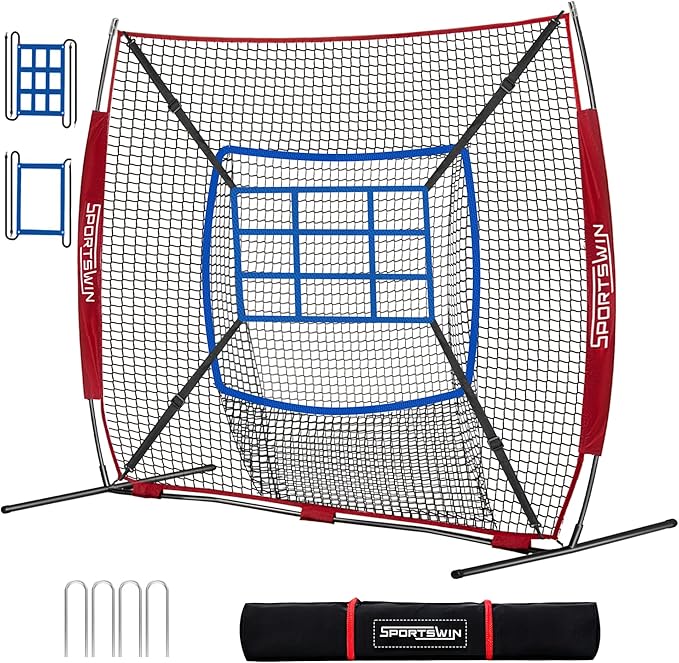 7x7 FT Baseball Net for Batting Pitching Hitting, with Strike Zone, Softball Net for Batting and Pitching, Baseball Practice Training Equipment for Kids Adult Youth