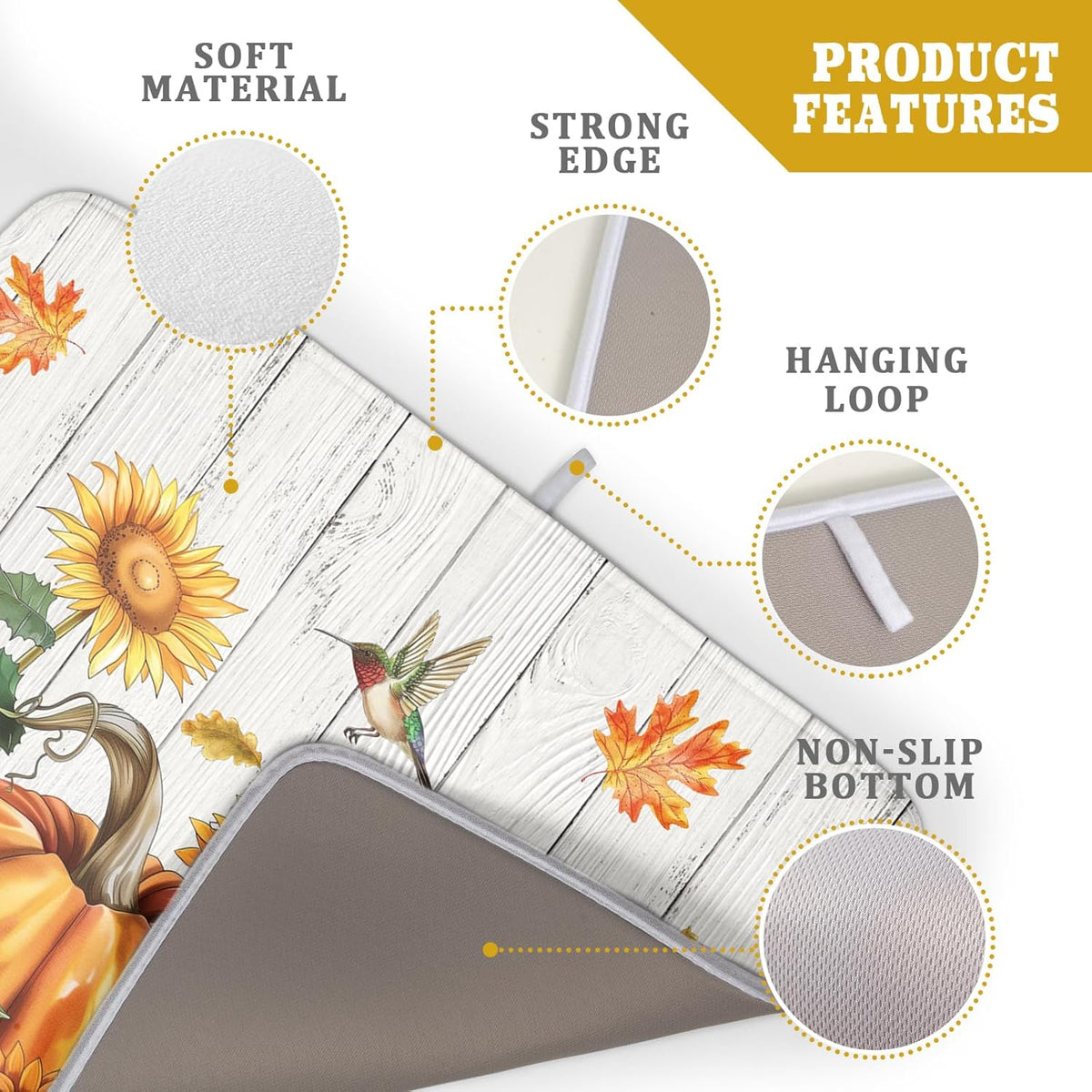 Autumn Harvest Pumpkin Dish Drying Mat for Kitchen Counter Sunflower Maple Leaves Fall Dish Drying Mat 18”x24” Thanksgiving Dishes Pad Dish Drainer Rack Mats Absorbent Fast Dry Kitchen Accessories