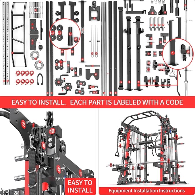 Smith Machine Power Rack Multifunctional Power Cage Deep Squat Rack Cable Crossover System Selectable More Training Attachment for Garage & Home Gym