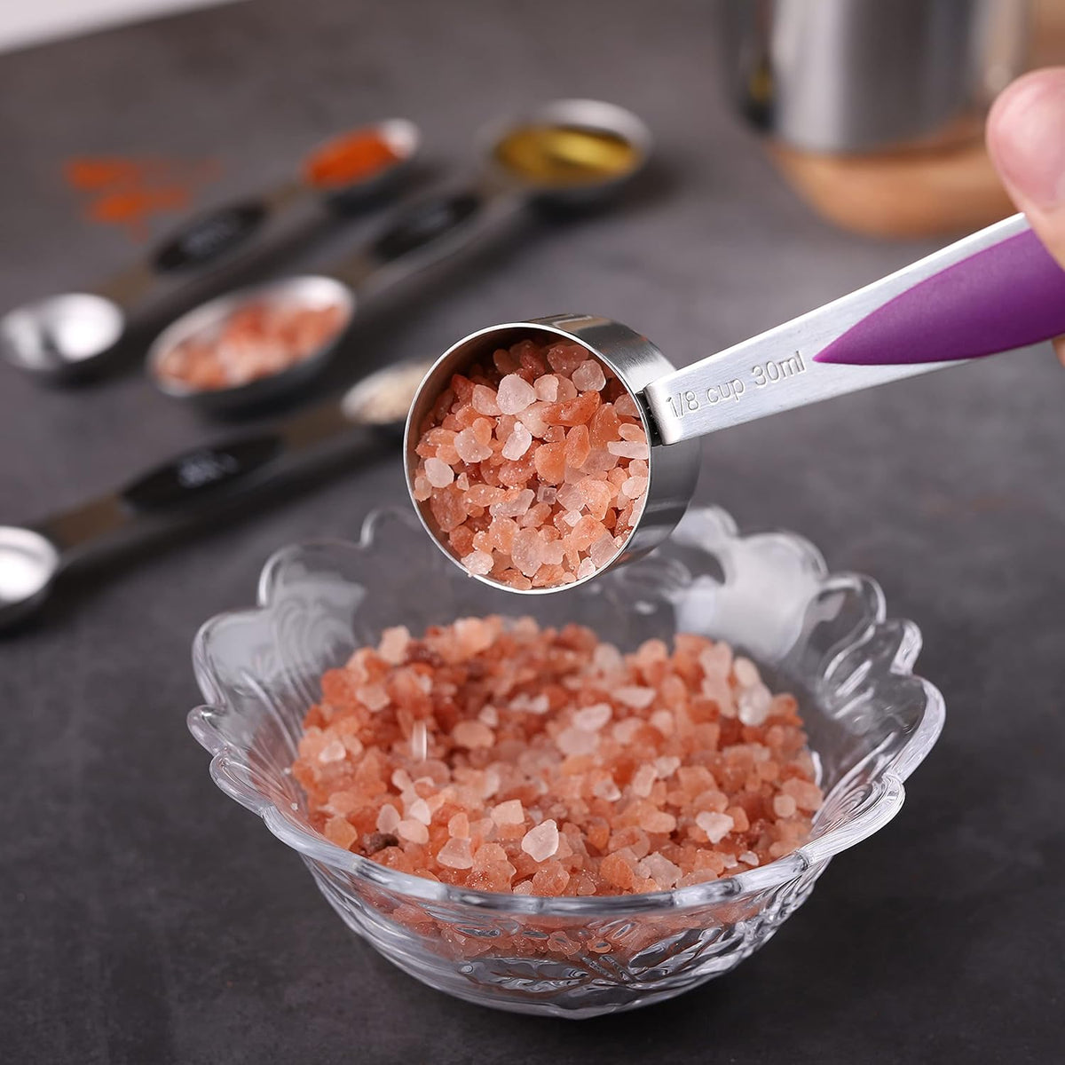 Measuring Cups and Spoons Set Stainless Steel Including 8 Stackable Measuring Cup 8 Double Sided Magnetic Measuring Spoons with 1 Leveler for Dry and Liquid Ingredients