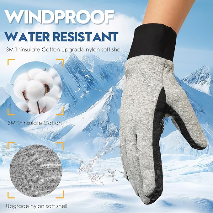 Bruvoalon Winter Gloves for Women & Men, 3M Thermal Insulation, Lycra Fabric, Windproof, Touchscreen, Anti-Slip, Cold Weather
