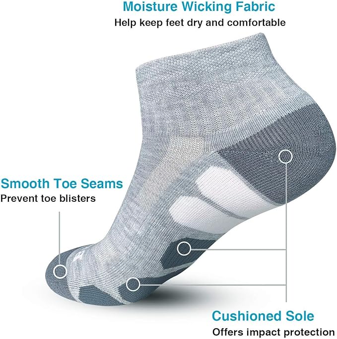 BERING Men's Ankle Socks Athletic Running Cushion Quarter (6 Pairs)