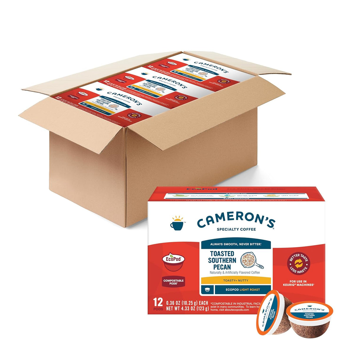 Cameron's Coffee Single Serve Pods, Flavored, Toasted Southern Pecan, 12 Count (Pack of 6)
