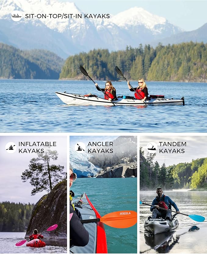 Adjustable Kayak Paddle with Carbon Shaft and PP Blade Available in 220-230/220-240/230-250cm Floating Lightweight Kayak Oars with Original Pattern