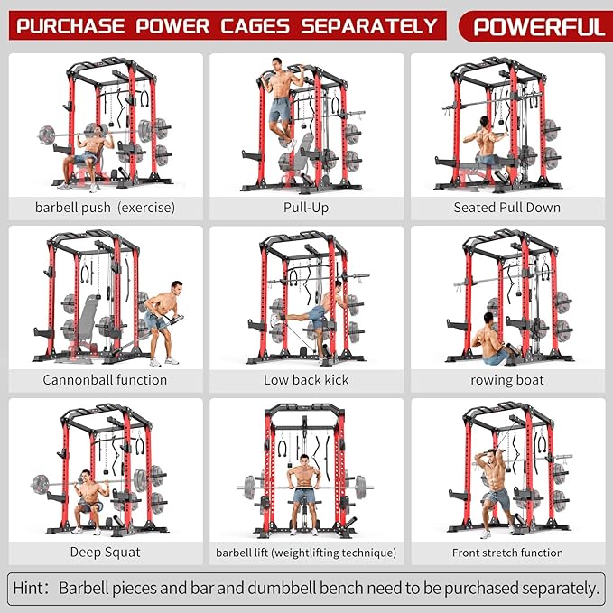 Power Rack Power Cages Multi-Function Squat Rack with Cable Crossover System Selectable More Training Attachment Weight Cage for Garage Home Gym