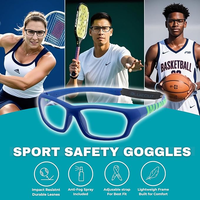 BLUE CUT Sports Protection Goggles, Anti-Fog Lenses Safety Glasses for Basketball, Pickleball and All Outdoor Sports