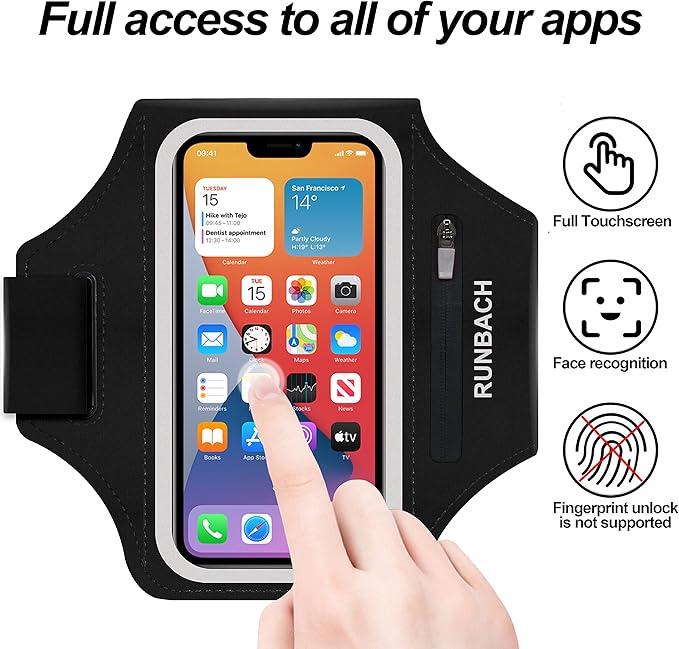 Armband for iPhone 16 Pro Max/16 Plus/15 Pro Max/15 Plus/iPhone 14 Pro Max/14 Plus/13,12,11 Pro Max/XS Max,Water Resistant Sport Armband with Zipper Slot for Airpods and Keys (Black)