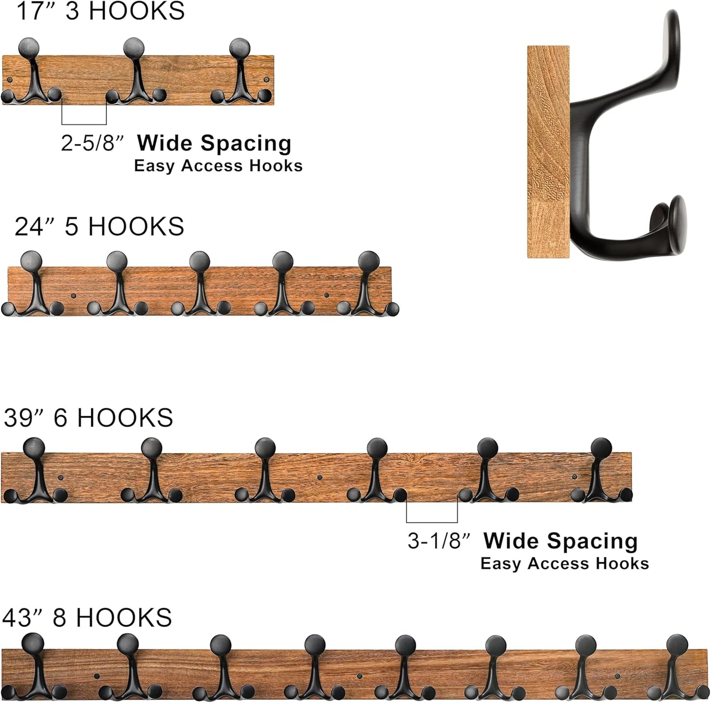 SKOLOO 17-Inch Wood Burnt Coat Rack Wall Mount with 3 Triple Hooks - Ideal for Family Entrances, Classrooms, and Pet Supplies Storage - Perfect Coat Hooks for Wall