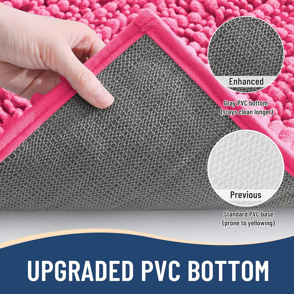 Arotive Luxury Chenille Bathroom Rug Mat, Extra Soft Thick Absorbent Shaggy Bath Rugs, Non-Slip Machine Wash Dry, Plush Bath Mats for Bathroom, Shower and Tub, 24x16, Deep Pink