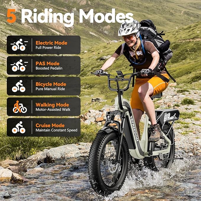 1500W Peak Motor Electric Bike for Adults Up to 80 Miles 30MPH Dirt Ebike 20" x 4 Fat Tire 48V 20Ah Removable Battery Mountain E Bike Commuter Full Suspension Bicycles for Men Women