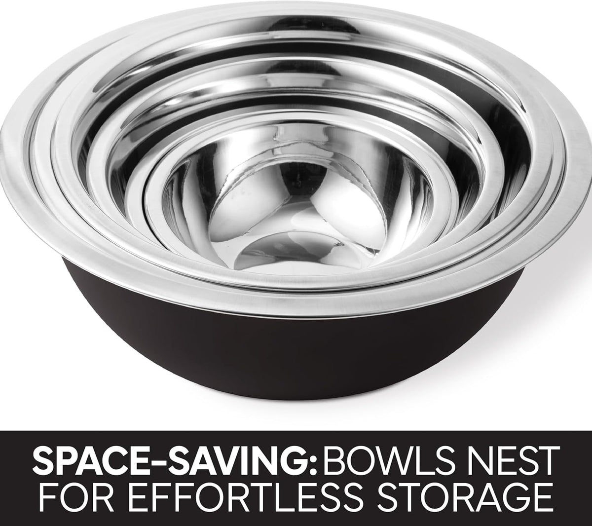 COOK WITH COLOR Stainless Steel Mixing Bowls Set - Nesting Bowls, 6 Pieces, Black