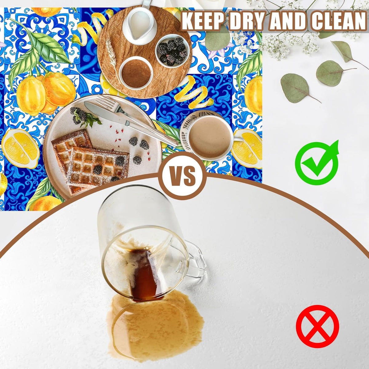 Lemon and Blue Tile Dish Drying Mat for Kitchen Counter Coffee Bar Mat Hide Stain Absorbent Rubber Backed Drying Rack Pad Espresso Machine Coffee Bar Accessories 11.8 x 19.7 Inch