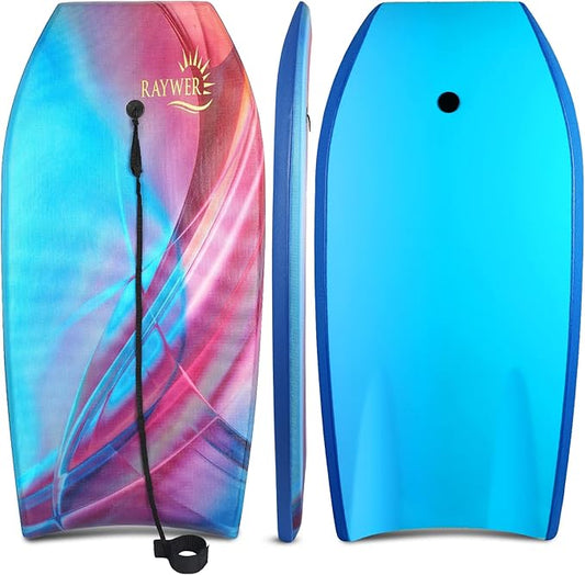 Body Board Lightweight with EPS Core, HDPE Slick Bottom, Leash & Adjustable Wrist Rope, Great Surfing for Kids and Adults
