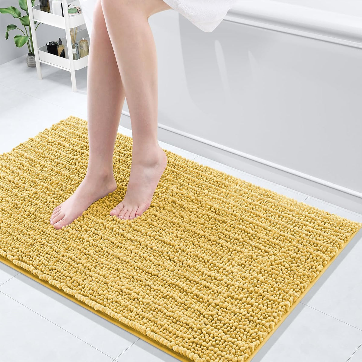 Arotive Luxury Chenille Bathroom Rug Mat, Extra Soft Thick Absorbent Shaggy Bath Rugs, Non-Slip Machine Wash Dry, Plush Bath Mats for Bathroom, Shower and Tub, 40x24, Yellow