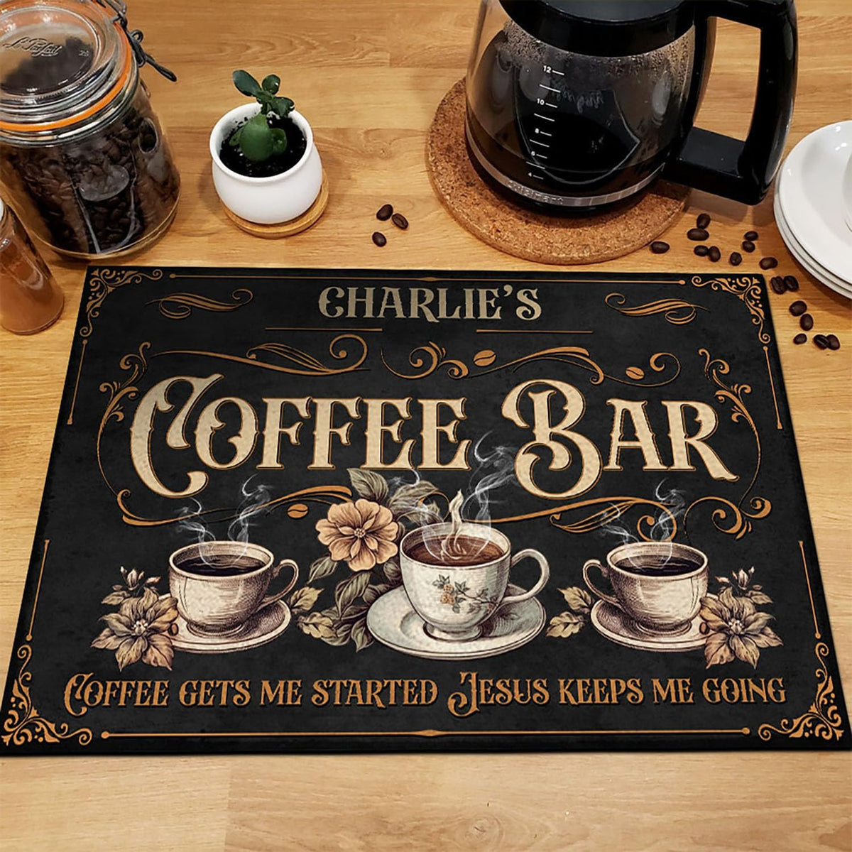 THUYPT Personalized Absorbent Coffee Mat for Counter, Coffee Drying Mat Coffee Bar Accessories, Kitchen Counter Coffee Maker Coffee Station Decoration (07)