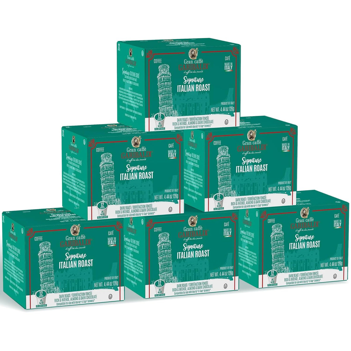 Caffè Garibaldi Italian Roast Coffee, Single-Serve Capsules for Keurig K-Cup Brewers, 100% Arabica Blend Coffee Pods, Recyclable Cups for Single Serve Machines, 72 Count K-Pods - Dark Roast