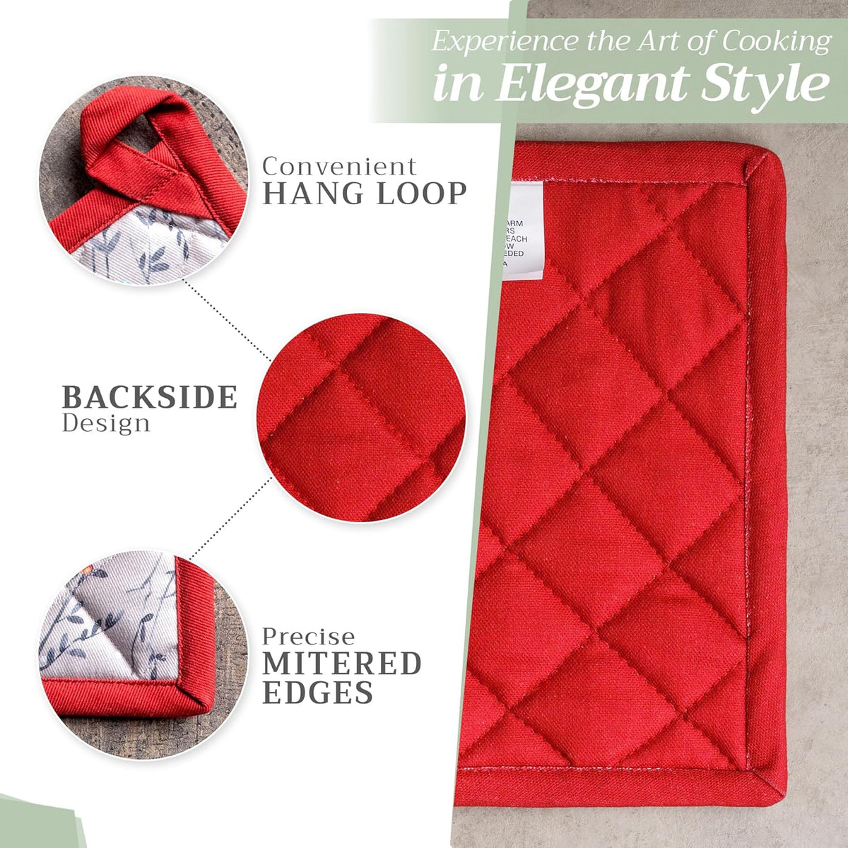 Maison d' Hermine Pot Holders Set 100% Cotton Heat Resistant Potholders 8" x 8" Hot Pads with Loop BBQ, Cooking, Baking, Grilling, Kitchen, Handling Hot Pans (Pack of 2, Fairy Christmas)