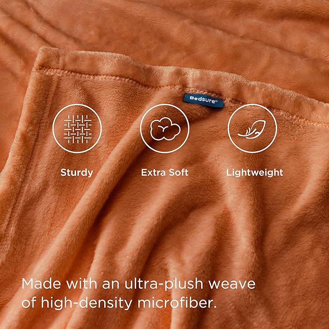 Bedsure Twin XL Fleece Blanket Dorm Bedding - Lightweight Soft Cozy Blankets for Bed, Sofa, Couch, Travel, Camping, Burnt Orange, 66"x90"