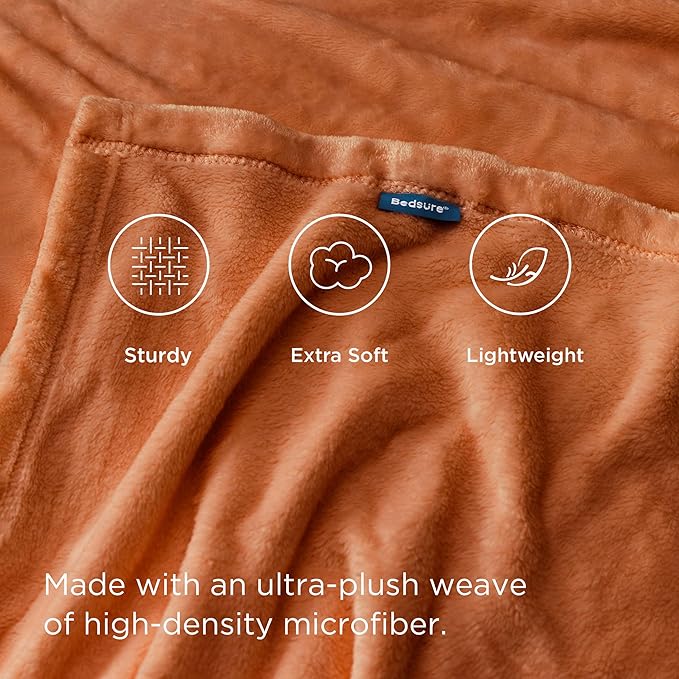 Bedsure Burnt Orange Fleece Throw Blanket Mango - 300GSM Soft Lightweight Plush Cozy Blankets for Bed, Sofa, Couch, Travel, Camping