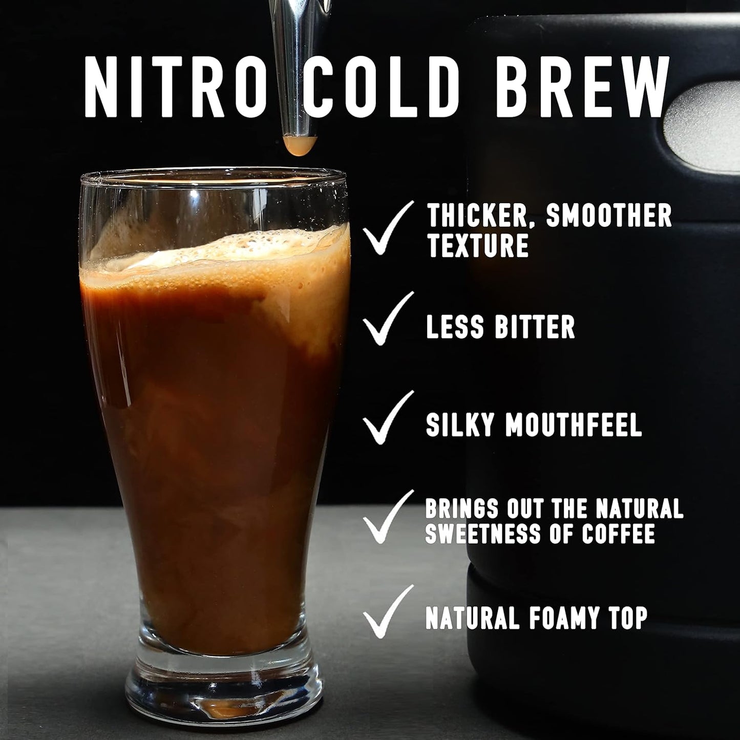 TMCRAFT 64oz Nitro Cold Brew Coffee Maker, Home Brew Coffee Keg with Stainless Steel Stout Creamer Faucet & Pressure Relieving Valve