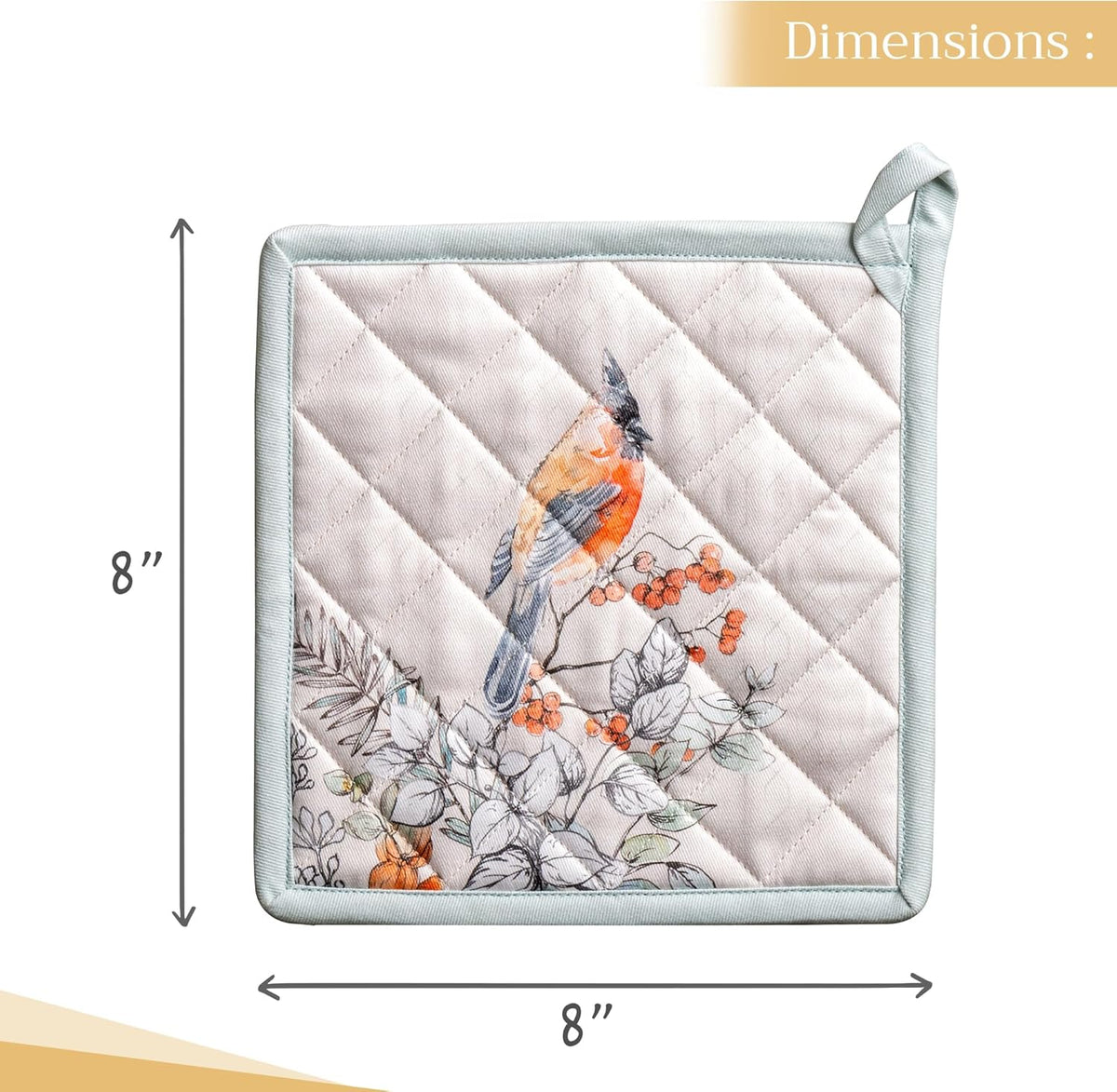 Maison d' Hermine Pot Holders Set 100% Cotton Heat Resistant Potholders 8" x 8" Hot Pads with Loop BBQ, Cooking, Baking, Grilling, Kitchen, Handling Hot Pans (Pack of 2, Whitish Shabby Chique)