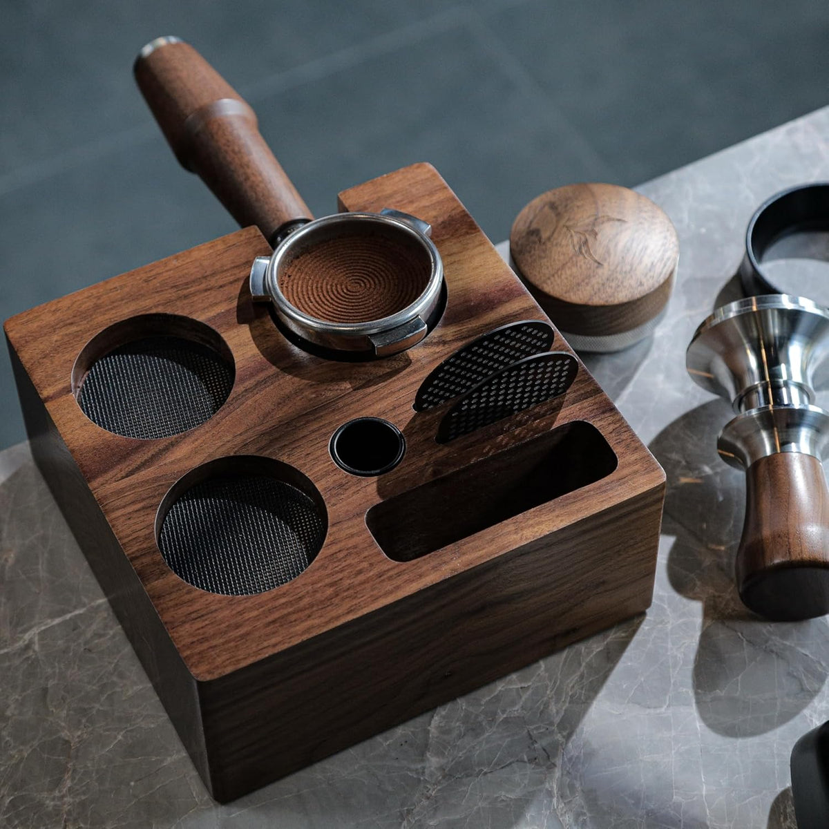 Breville Espresso Machine Accessories Kit 54mm Walnut Naked Portafilter, Calibrated Tamper, Tamping Station, Distributor & Puck Screens Espresso Set for Barista Express, Pro, Touch, Bambino