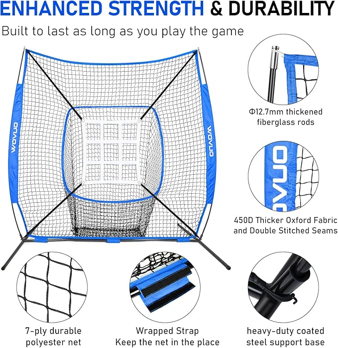 7x7 ft Baseball Net for Batting Pitching Hitting, Softball Pitching Net with Strike Zone, Tee, Ball Caddy, Softball Batting Net Baseball Training Equipment for Kids Adult Youth Sport Practice