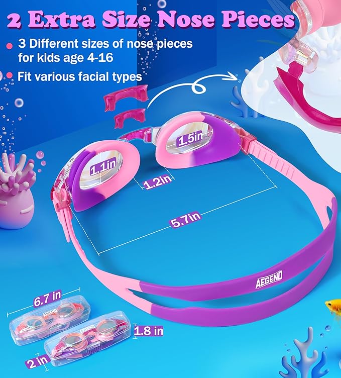 Aegend 2 Pack Kids Goggles, Swimming Goggles for Kids Age 4-16 Boys and Girls Youth, Anti-Fog Waterproof Anti-UV Pool Goggles