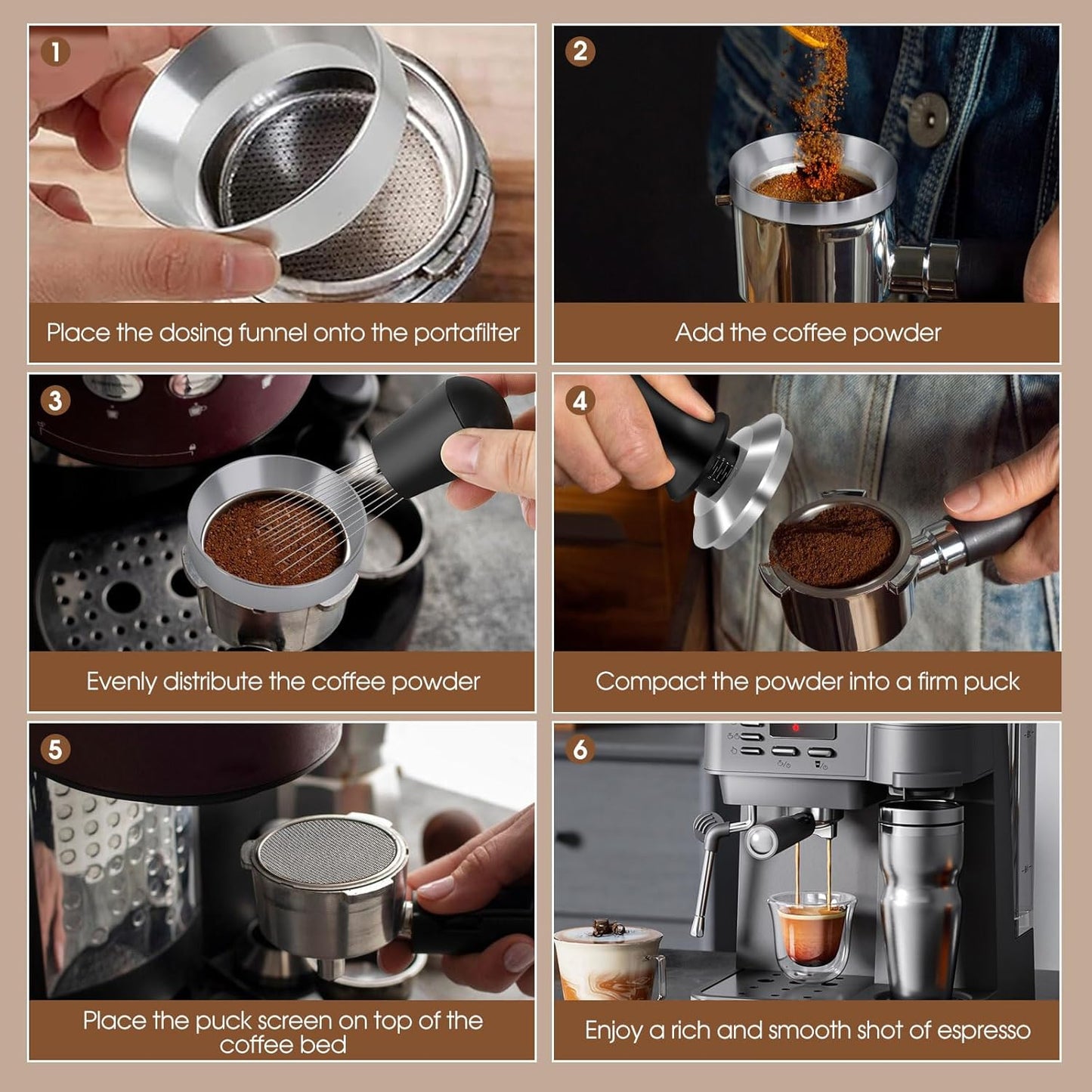 58mm Espresso Accessories Kit, Spring Loaded Calibrated Tamper, WDT Tool and Dosing Funnel Set Fits Breville 58 mm Espresso Coffee Machines and Portafilter