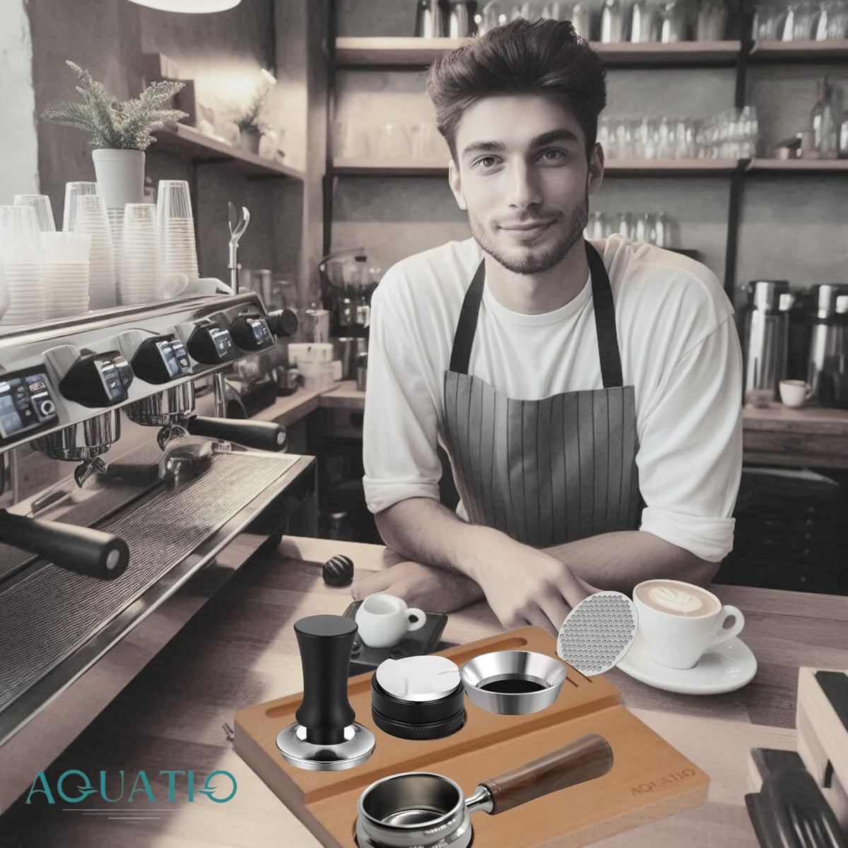 51-58 mm Wide Espresso Tamping Mat - Wooden Coffee Tamping Station - Espresso Accessories for Baristas
