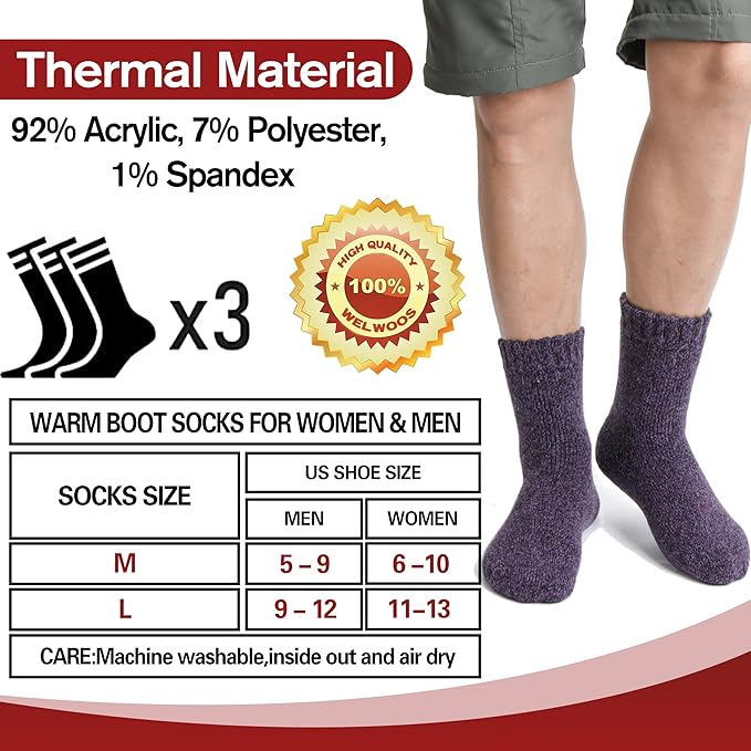 3 Pairs Warm Thermal Socks for Women & Men Winter Ski Thick Boot Insulated Socks for Cold Weather