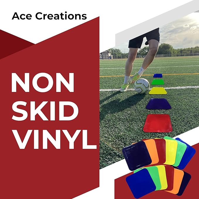 9 Inch Square Poly Vinyl Spot Markers – Training Drills with School Gyms, Sports Teams, Track and Field, Basketball, Football, Soccer, Baseball, Preschool, Kindergarten – Set of 12