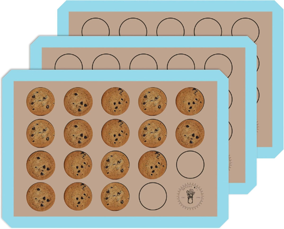 Silicone Baking Mats for Cookies, 3/4 Baking mat size, 3 Pack, Non-Stick, Food Safe Oven Safe All Purpose Liners for baking sheets - Easy Clean, Mess-Free Baking Sheet Liners (13.7 x 19.5 In)