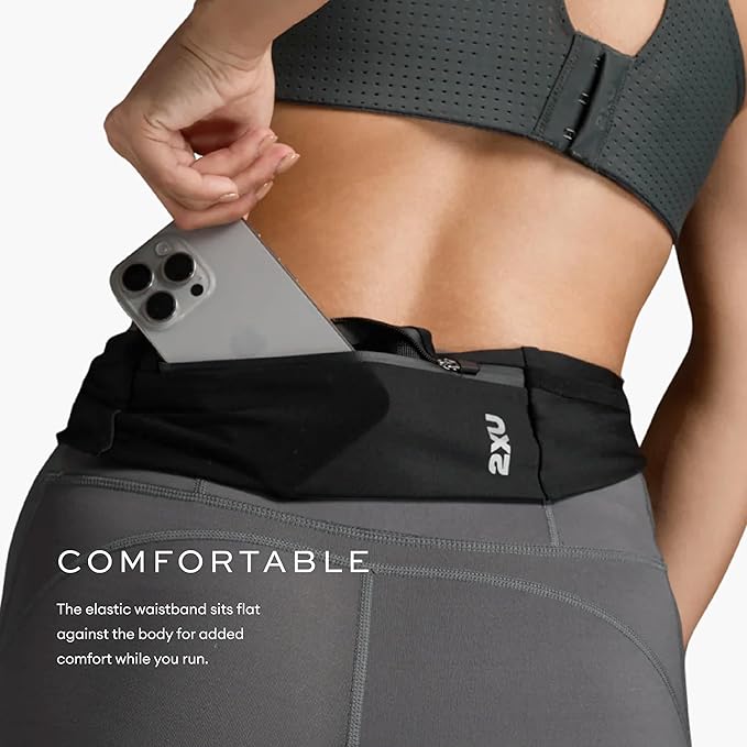2XU Unisex Run Belt Black - Lightweight and Adjustable Fitness Waist Pack for Running, Jogging, and Outdoor Activities - Securely Holds Phone, Keys, and Essentials - One Size