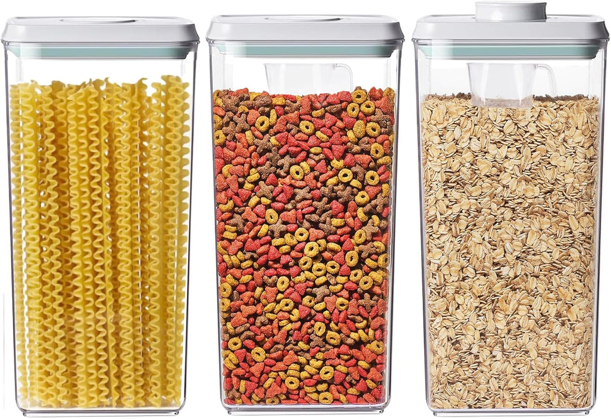 Airtight Food Storage Containers with Lids Pop Up Containers Pasta Organizer for Kitchen Pantry Cereal Snack Flour Sugar Coffee (3pc 3300ml / 3.48qt)