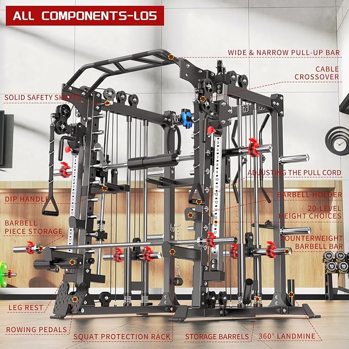 Power Cage,1600lbs Multi-Function Power Rack with Adjustable Cable Crossover System and More Training Attachment, Weight Cage for Home Gym