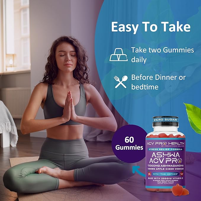 Ashwa ACV Pro Health - Sugar Free Apple Cider Vinegar Gummies, Ashwagandha Gummies, Advanced Keto ACV Gummies, Ashwagandha Supplements with Vitamin D, Stress Relief Supplement,1g Carbs Per Gummy Golo