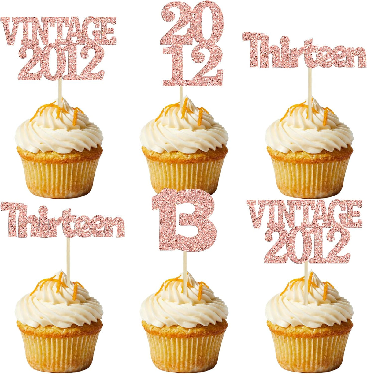 Gyufise 24Pcs 13th Birthday Cupcake Toppers Glitter Thirteen Vintage 2012 Hello 13 Years Birthday Cupcake Picks Official Teenager 13 Cake Decor for Happy 13th Anniversary Party Rose Gold