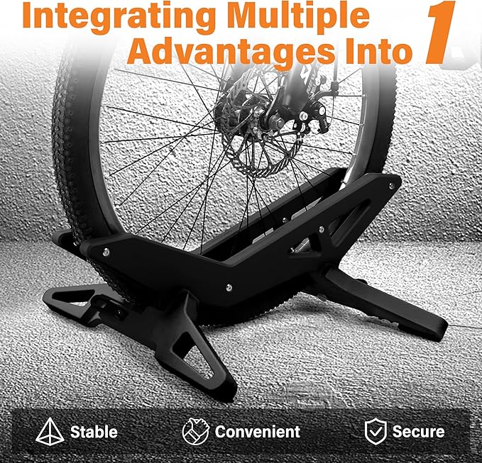 Adjustable Bike Parking Stand Fits 16-29 Inch Bicycles, Compatible with 23c-3.0 Tire Width – Heavy-Duty Plastic, Easy Installation, Stylish Two-Tone Design (Black)