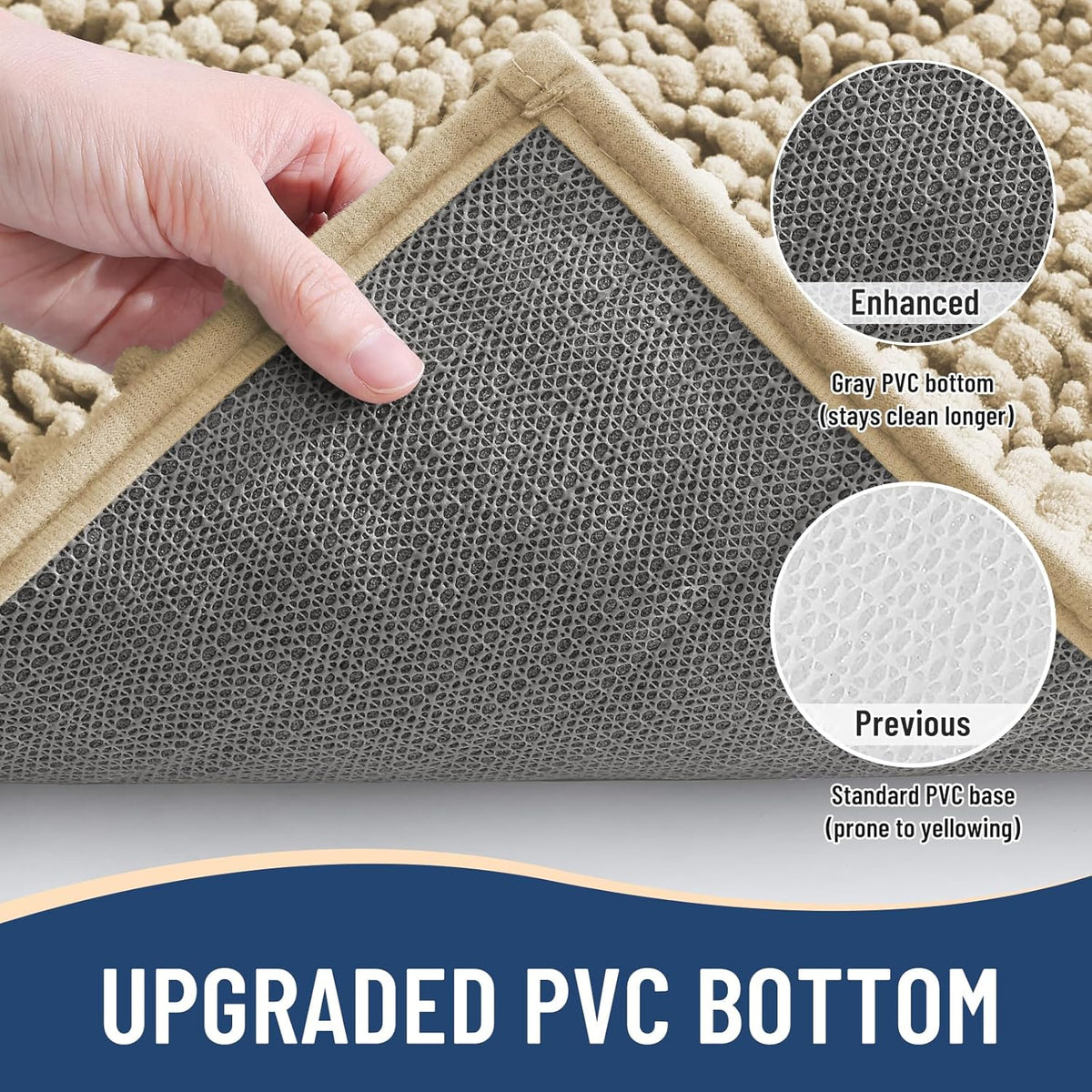 Arotive Luxury Chenille Bathroom Rug Mat, Extra Soft Thick Absorbent Shaggy Bath Rugs, Non-Slip Machine Wash Dry, Plush Bath Mats for Bathroom, Shower and Tub, 44x24, Beige
