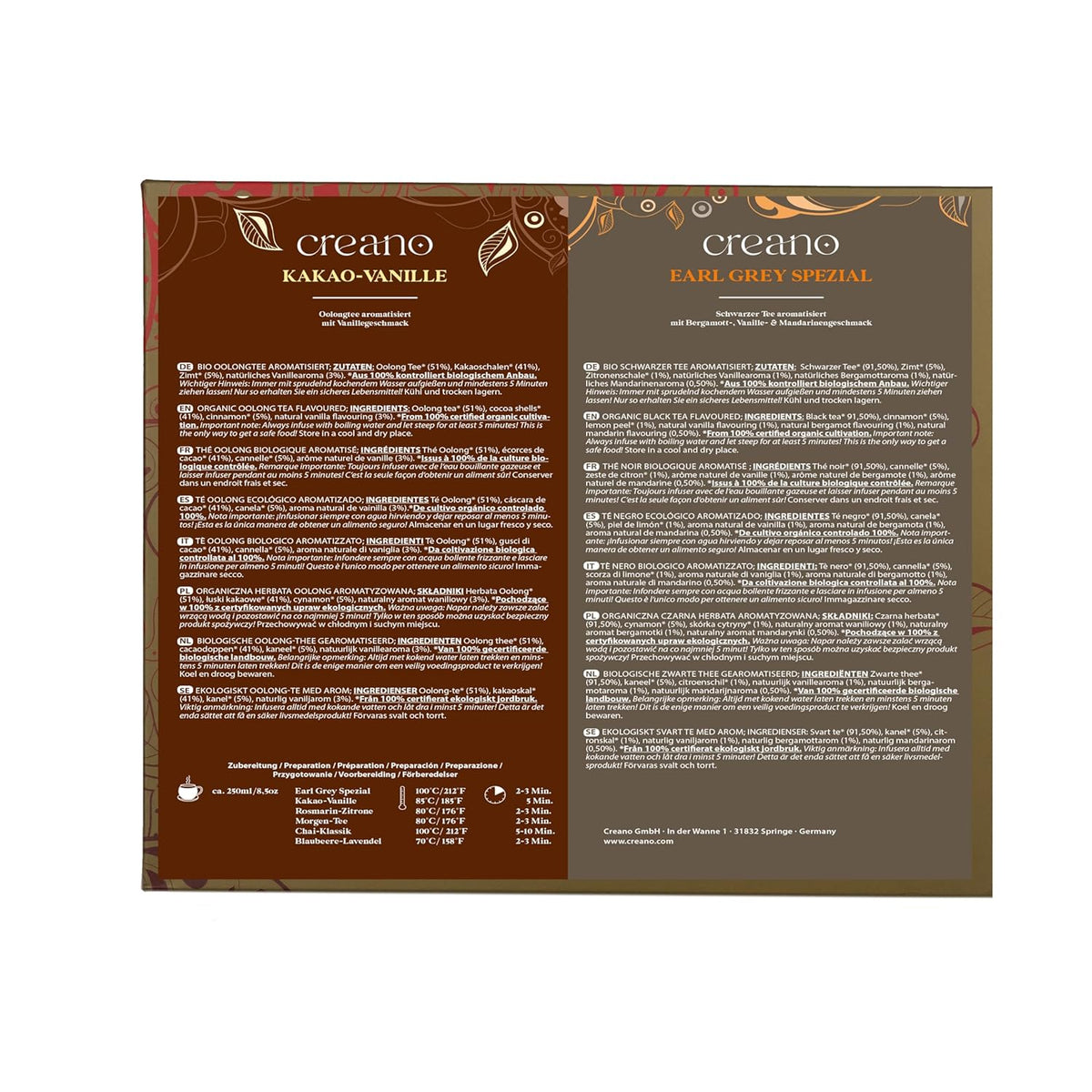 Creano Organic Tea Gift Set – 24 Organic Tea Bags in 6 Dreamy Varieties – 48 g*