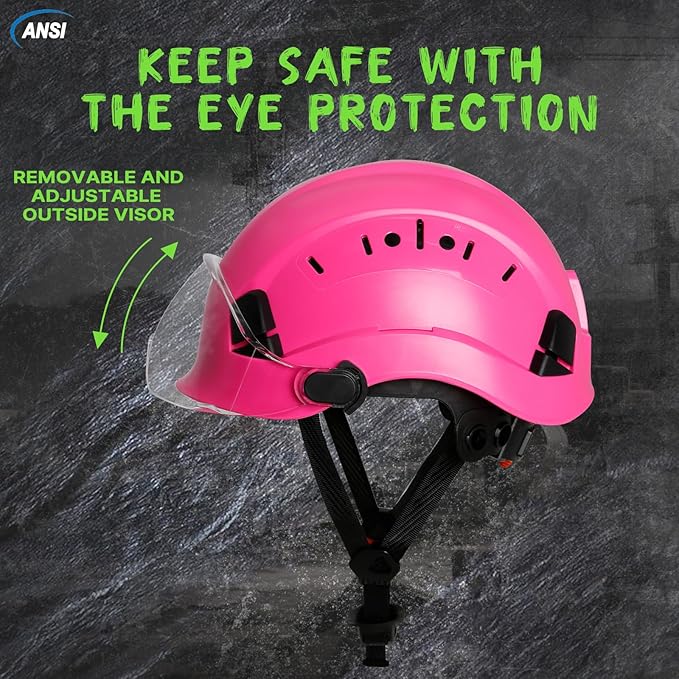 Aolamegs Pink Hard Hats for Women OSHA Approved - ANSI Z89.1 Construction Safety Hard Hat with Clear Visor, Adjustable Vented Cascos De Construccion Work Hardhats, 6 Point Ratcheting Hardhat