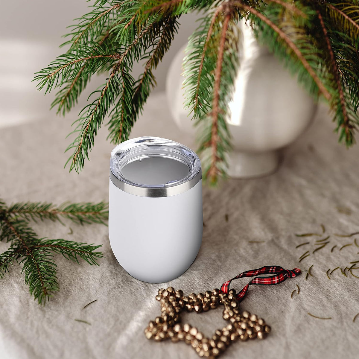 DOMICARE Stainless Steel Wine Tumbler Bulk with Lid, Personalized White Insulated Tumblers Set, 12oz Travel Coffee Cups Pack of 8