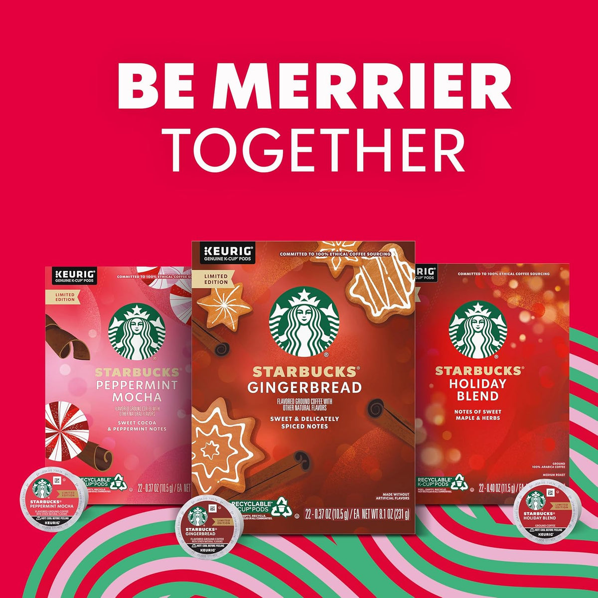 Starbucks K-Cup Coffee Pods, Medium Roast Coffee for Keurig Brewers, Holiday Blend, 100% Arabica, Limited Holiday Edition, 6 Boxes (60 Pods Total)