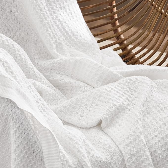 Bedsure 100% Cotton Large Blanket Oversized King for Bed - Breathable Thick Waffle Weave Blanket for Summer, Couch Cover, White, 120x94 inches
